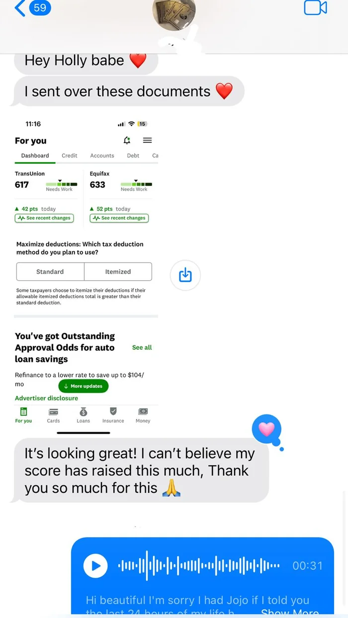 Client text: I cannot believe my score has raised this much, thank you