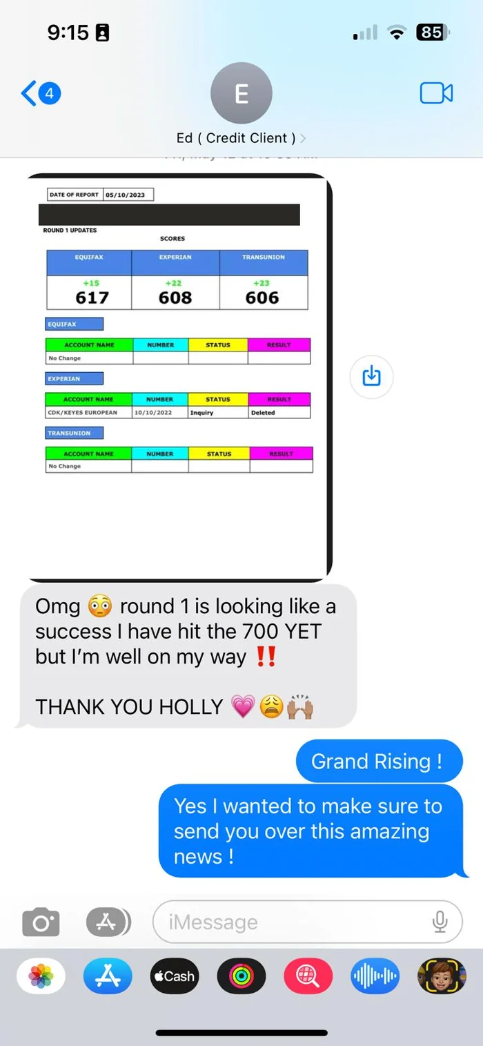 Client text: round one is looking like a success, thank you Holly