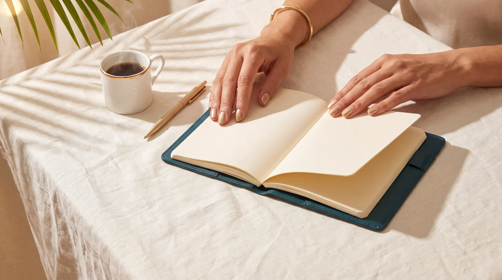 Hands over an open planner, mapping the small, correct decisions that add up to freedom